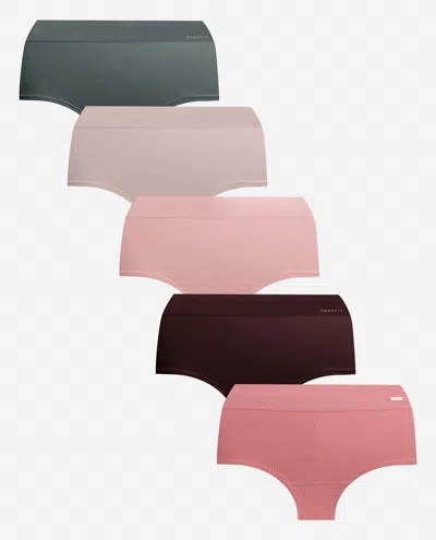Danskin Women's 5-pack Seamless Ribbed Hipster Underwear In Ambered Coral Multicolor