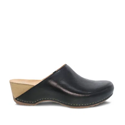 Dansko Black Leather Mule With Contrasting Beige Wedge In Grey