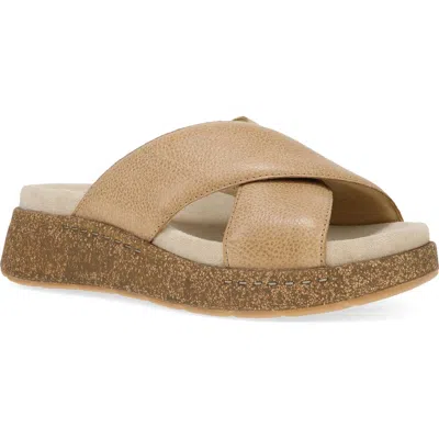 Dansko Bridget Platform Wedge Slide Sandal In Honey Distressed