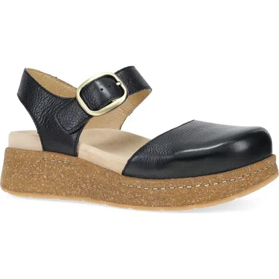 Dansko Brynlee Slingback Platform Wedge Clog In Black Waxy Milled
