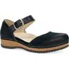 Dansko Mae Ankle Strap Platform Clog In Black Burnished Suede