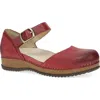Dansko Mae Ankle Strap Platform Clog In Red Burnished Suede