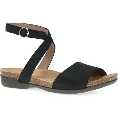 Dansko Rafferty Ankle Strap Sandal In Black Milled Nubuck