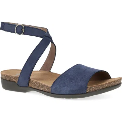 Dansko Rafferty Ankle Strap Sandal In Navy Milled Nubuck