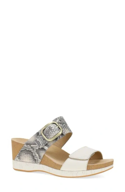 Dansko Shannon Platform Wedge Slide Sandal In Snake/ivory Leather