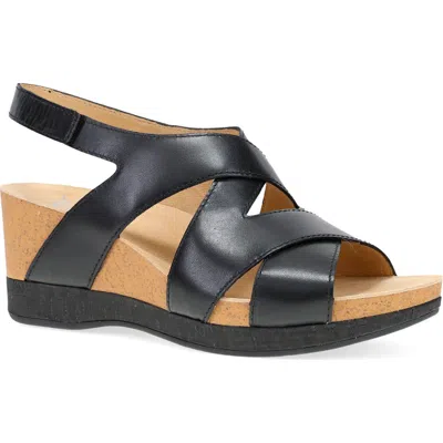 Dansko Shyla Slingback Wedge Sandal In Black Burnished Nappa