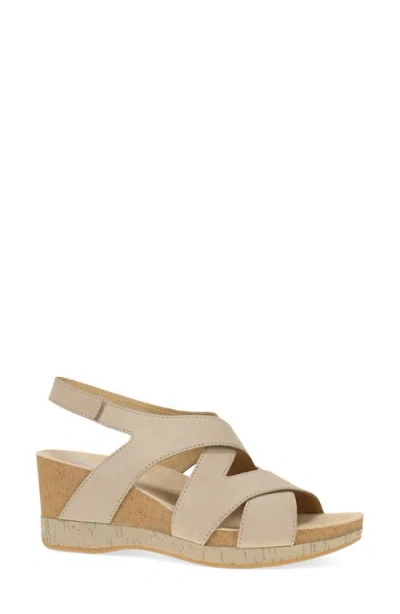 Dansko Shyla Strappy Wedge Sandal In Sand Milled Nubuck