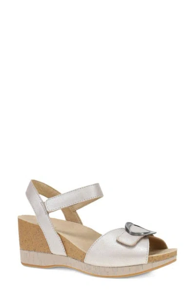 Dansko Stella Ankle Strap Platform Wedge Sandal In White