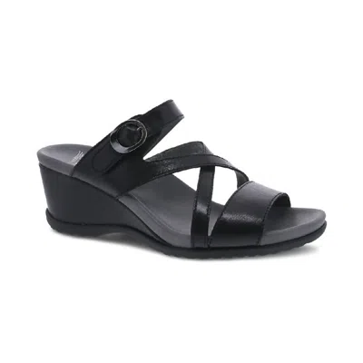 Dansko Women's Ana Glazed Kid Leather Sandals In Black