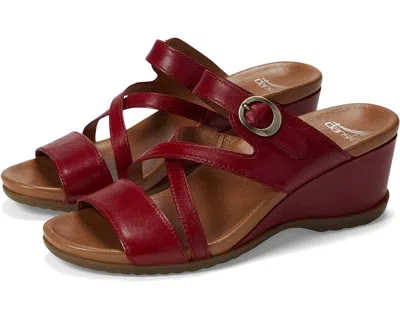 Dansko Women's Ana Glazed Kid Leather Sandals In Red In Multi