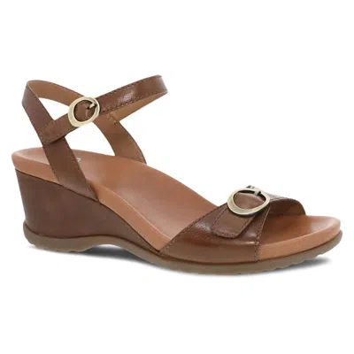 Dansko Women's Arielle Adjustable Wedge Sandal In Tan In Blue