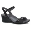Dansko Women's Arielle Leather Sandal In Black Glazed In Black