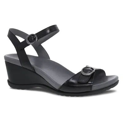 Dansko Women's Arielle Leather Sandal In Black Glazed