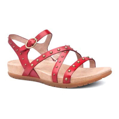 Dansko Women's Brigitte Full Grain Leather Flat Sandals In Tomato In Red