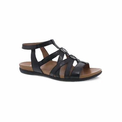 Dansko Women's Jolene Glazed Kid Leather Sandal In Black
