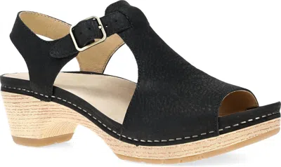 Dansko Laverne Ankle Strap Peep Toe Platform Sandal In Black Milled Nubuck