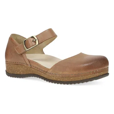 Dansko Women's Mae Sandal In Tan Burnished Suede Mary Jane In Multi