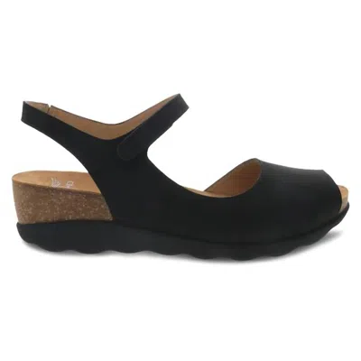 Dansko Women's Marcy Cactus Waxy Cork Wedge Sandal In Black