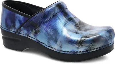 Dansko Women Prof Patent Clog In Blue Brush In Multi