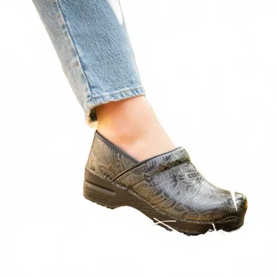 Dansko Women's Professional Clog In Black Tooled In Green