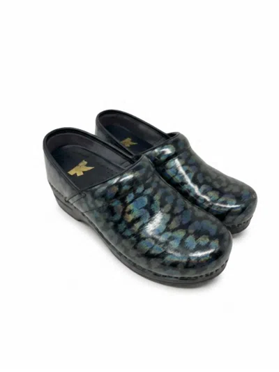 Dansko Women's Professional Patent Clogs In Metallic Cheeta In Black
