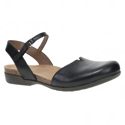 DANSKO WOMEN'S ROWAN WAXY BURNISHED CASUAL SANDAL IN BLACK