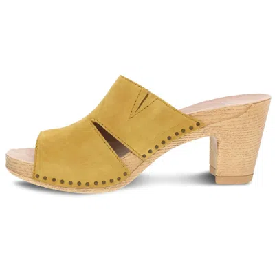 Dansko Women's Tandi Heeled Sandal In Yellow Milled Nubuck In Multi