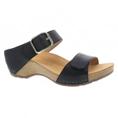 Dansko Women's Tanya Double Strap Slide Sandals In Black Milled Nappa