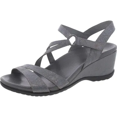 Dansko Womens Leather Ankle Strap Wedge Sandals In Grey