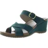 Dansko Womens Toe Loop Leather Wedge Sandals In Blue
