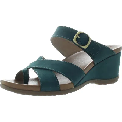 Dansko Womens Toe Loop Leather Wedge Sandals In Blue
