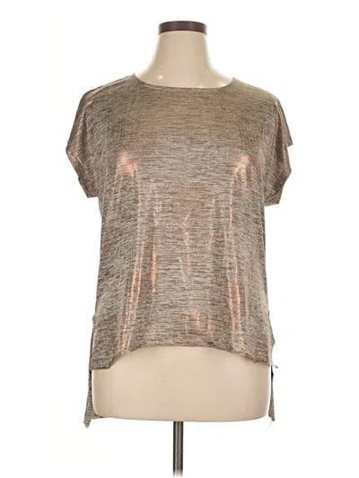 Pre-owned Dantelle Short Sleeve Top Silver Metallic Pattern Keyhole Neckline Tops