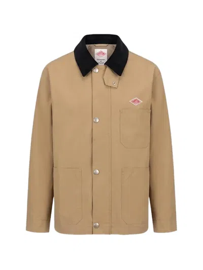 Danton Corduroy-collar Logo-patch Jacket In Neutral