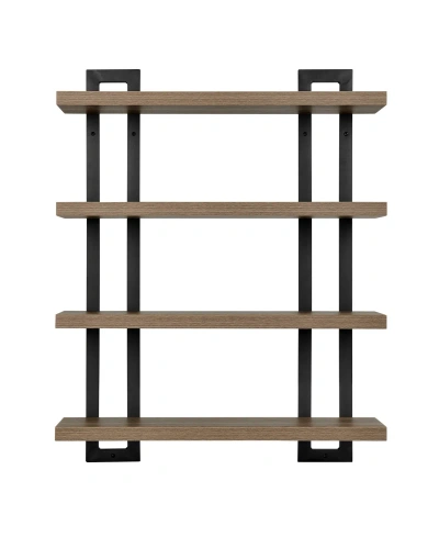 Danya B 4-tier Floating Bracket Wall Shelf, Black Metal Finish In Walnut