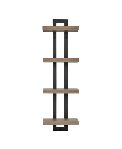 Danya B 4-tier Ladder Bracket Floating Wall Shelves, Black Metal Finish In Walnut