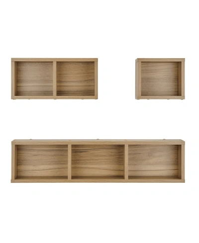 Danya B Bauhaus Floating Geometric Cubby Wall Shelves, Set Of 3 Sizes In Chestnut