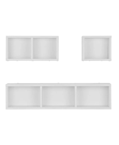 Danya B Bauhaus Floating Geometric Cubby Wall Shelves, Set Of 3 Sizes In White
