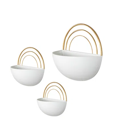 Danya B Crescent 3-piece Metal Wall Planter Set In White,gold