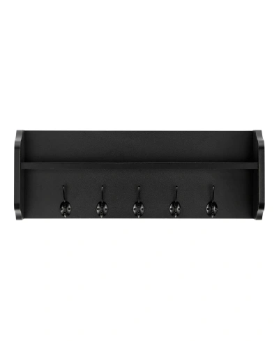 Danya B Entryway Floating Utility Wall Shelf With Hooks, Wall Mounted In Black