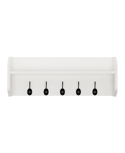 Danya B Entryway Floating Utility Wall Shelf With Hooks, Wall Mounted In White