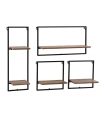 DANYA B FRAMED WALL ART 4-PIECE MODERN SHELF SET, BLACK METAL FRAME AND RUSTIC DISTRESSED MDF SHELVES