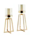 Danya B Maeve Tinted Glass Warm Pedestal Hurricane 2-piece Candle Holders Set In Gold