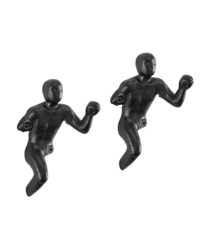 Danya B Protruding "fist Man" Cast Iron Decorative 2-piece Wall Hook Set In Dark Gray