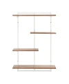 DANYA B RHODES 4 TIER MODERN FLOATING WINDOWSILL WALL SHELF UNIT WITH WHITE METAL FRAME AND LIGHT WALNUT MDF