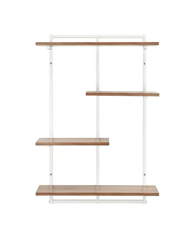 Danya B Rhodes 4 Tier Modern Floating Windowsill Wall Shelf Unit With White Metal Frame And Light Walnut Mdf In White,light Walnut