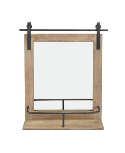 Danya B Rustic Industrial Wood-framed Wall Mount Barn Door Vanity Mirror With Shelf And Iron Hardware In Natural