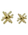 Danya B Small And Medium 2-piece Abstract Gold-tone Finish Textured Metal Geometric Sculptures Set In Gold