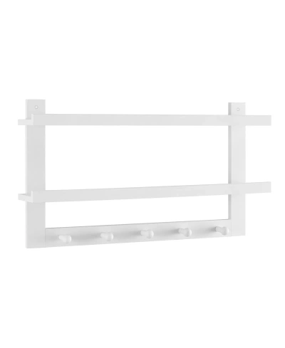 Danya B Two-tier Ledge Shelf Wall Organizer With Five Hanging Hooks In White