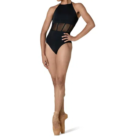Danznmotion Brigitte Halter Corseted Waist Leotard In Black