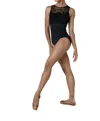 Danznmotion Celeste Sheer Flock Boatneck Tank Leotard In Black In Black